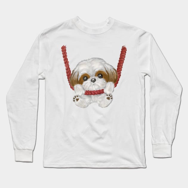 Shih Tzu on a rope Long Sleeve T-Shirt by sanogawa